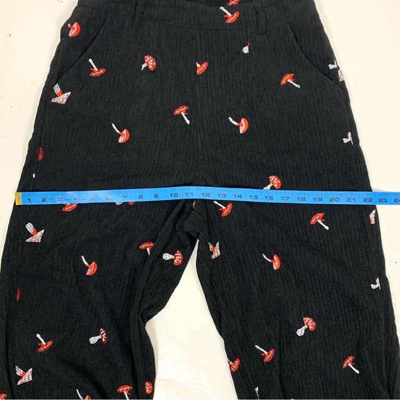 Cider Women S Bib Overalls Embroidered Mushrooms Corduroy Hippie Wide Leg Black - Picture 11 of 16